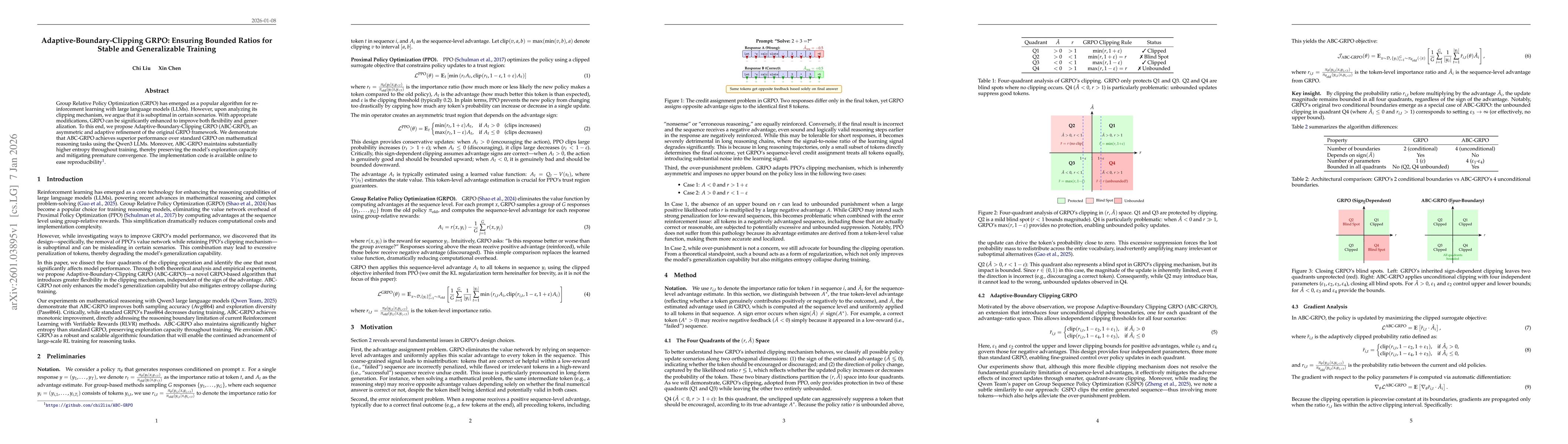 Thumbnail for Adaptive-Boundary-Clipping GRPO: Ensuring Bounded Ratios for Stable and Generalizable Training