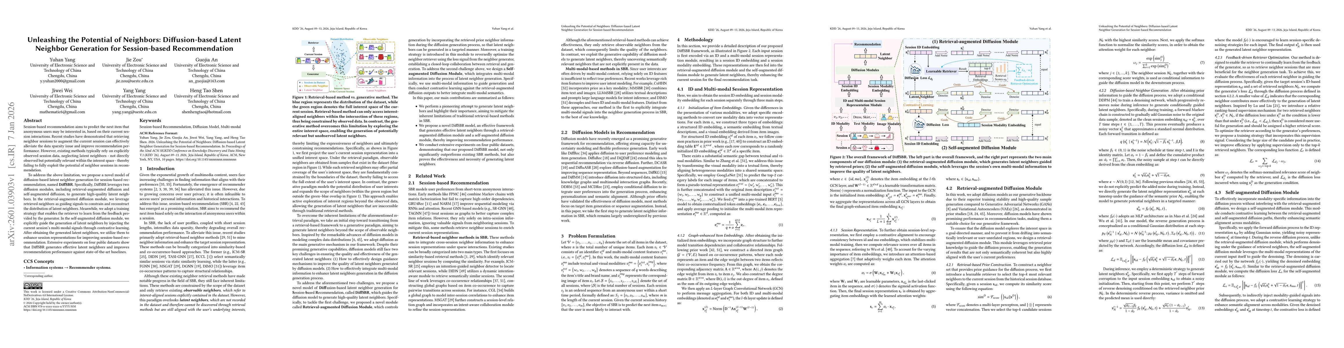 Thumbnail for Unleashing the Potential of Neighbors: Diffusion-based Latent Neighbor Generation for Session-based Recommendation