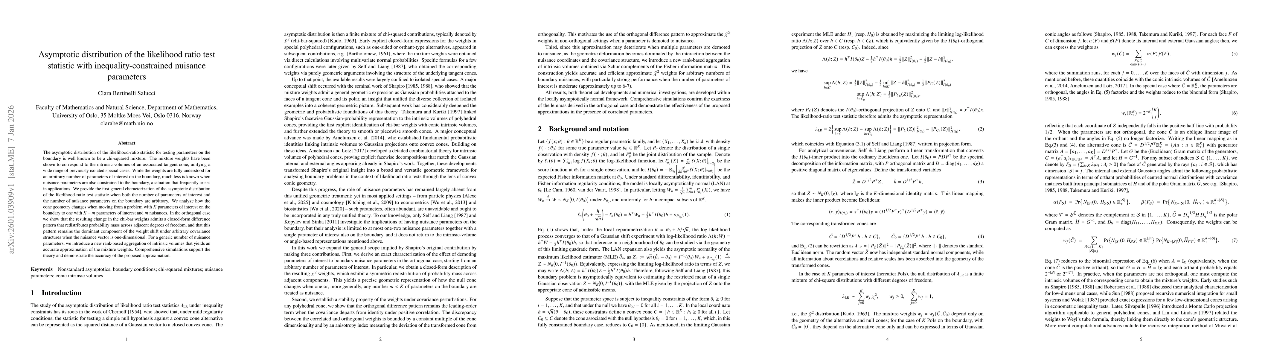 Thumbnail for Asymptotic distribution of the likelihood ratio test statistic with inequality-constrained nuisance parameters