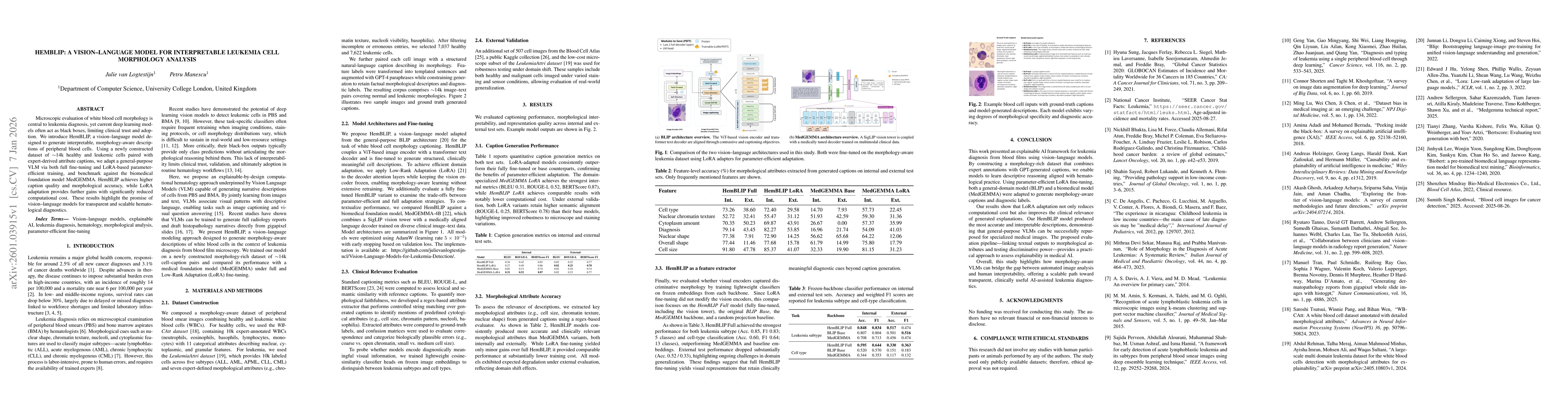 Thumbnail for HemBLIP: A Vision-Language Model for Interpretable Leukemia Cell Morphology Analysis