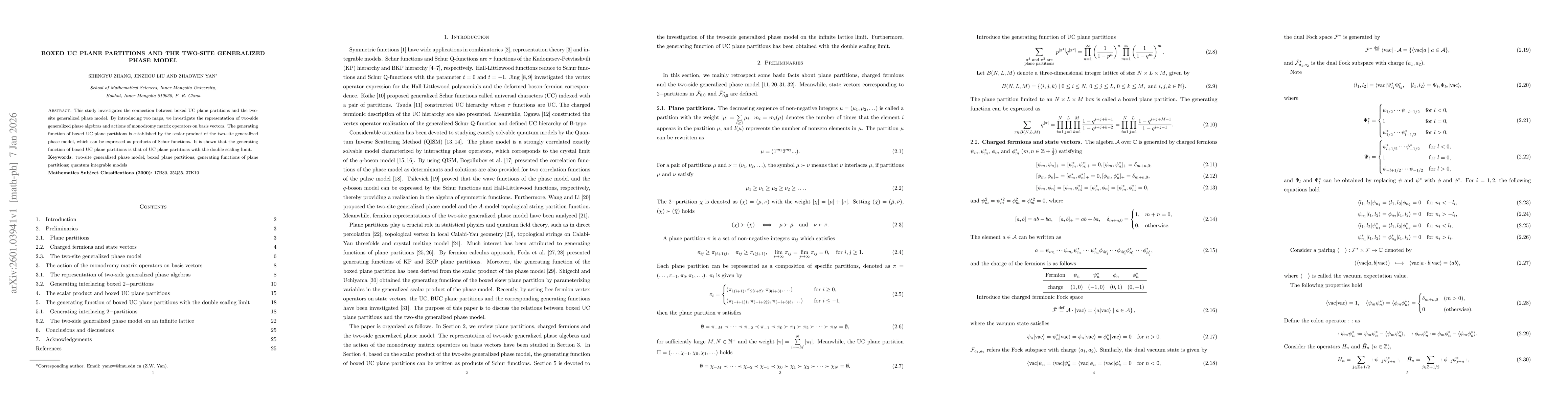 Thumbnail for Boxed UC plane partitions and the two-site generalized phase model