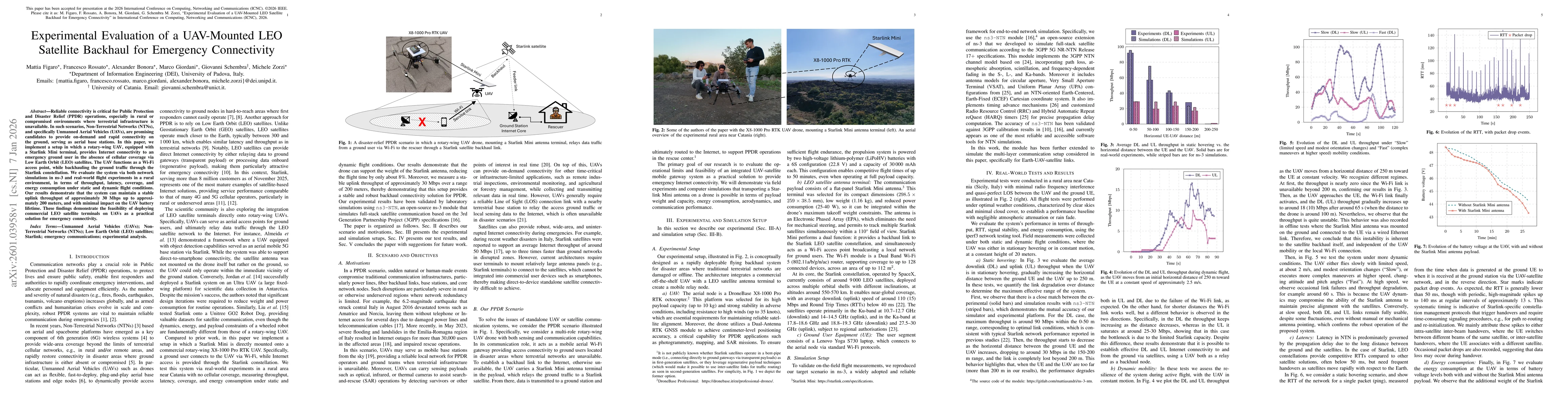 Thumbnail for Experimental Evaluation of a UAV-Mounted LEO Satellite Backhaul for Emergency Connectivity