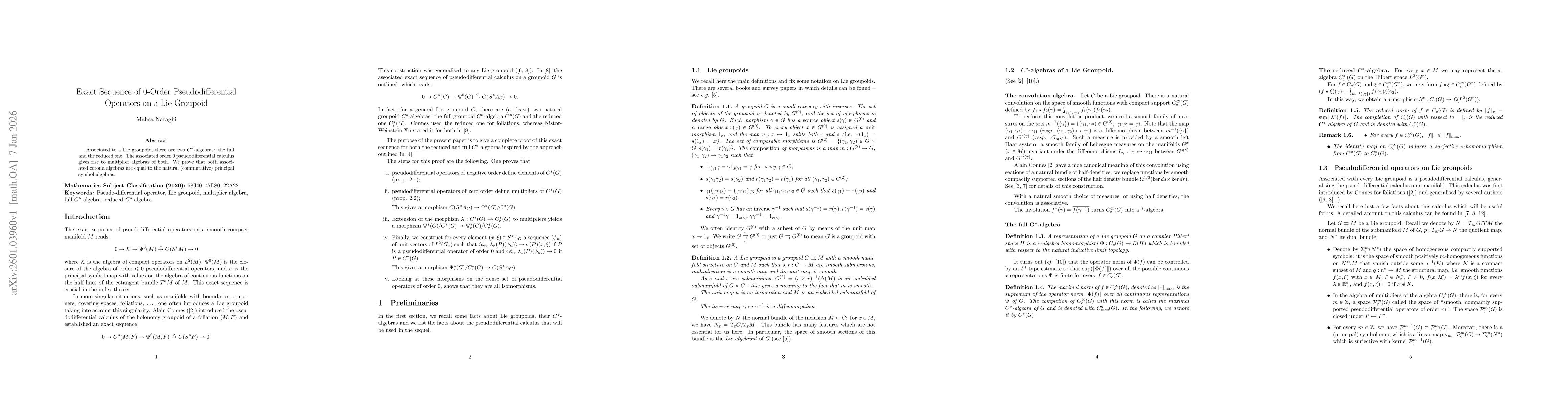 Thumbnail for Exact Sequence of $0$-Order Pseudodifferential Operators on a Lie Groupoid