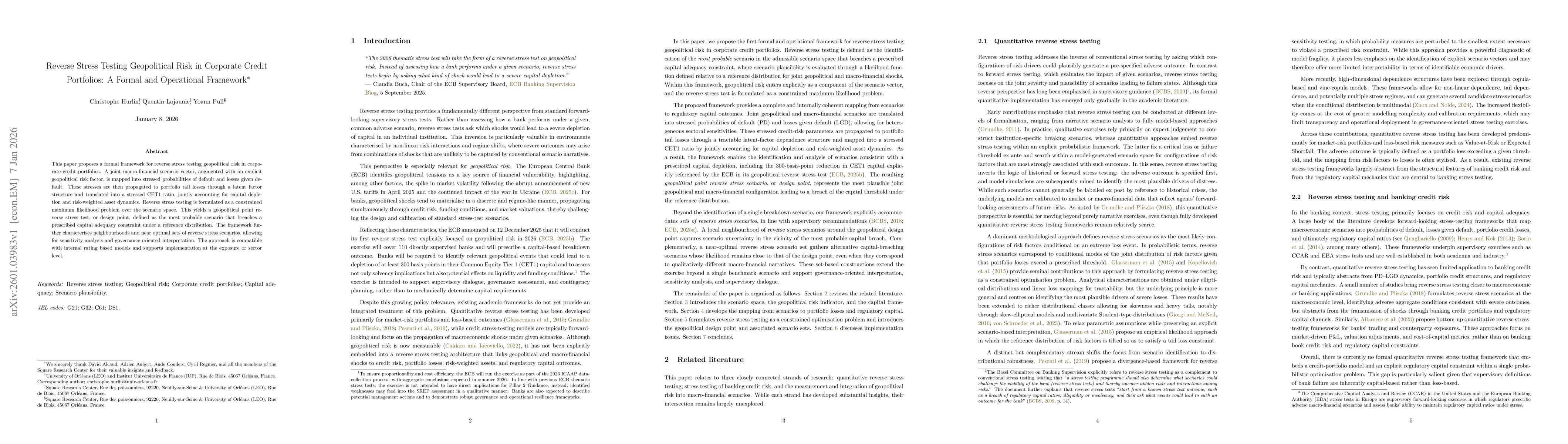 Thumbnail for Reverse Stress Testing Geopolitical Risk in Corporate Credit Portfolios: A Formal and Operational Framework