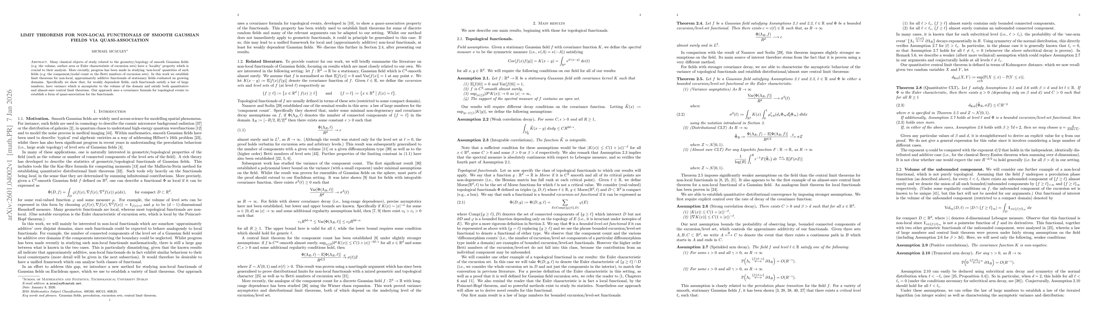 Thumbnail for Limit theorems for non-local functionals of smooth Gaussian fields via quasi-association
