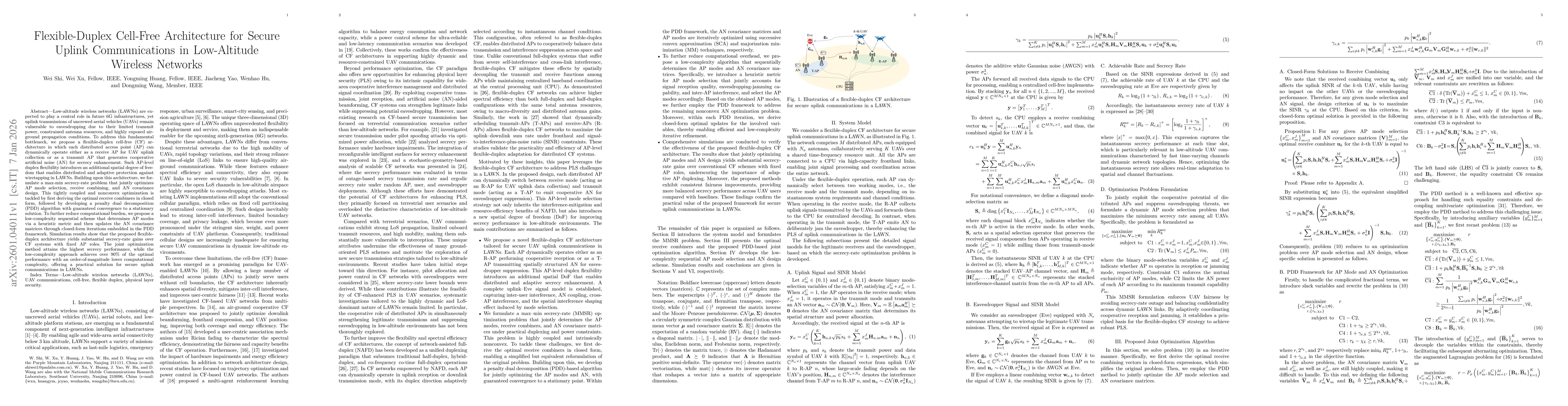 Thumbnail for Flexible-Duplex Cell-Free Architecture for Secure Uplink Communications in Low-Altitude Wireless Networks