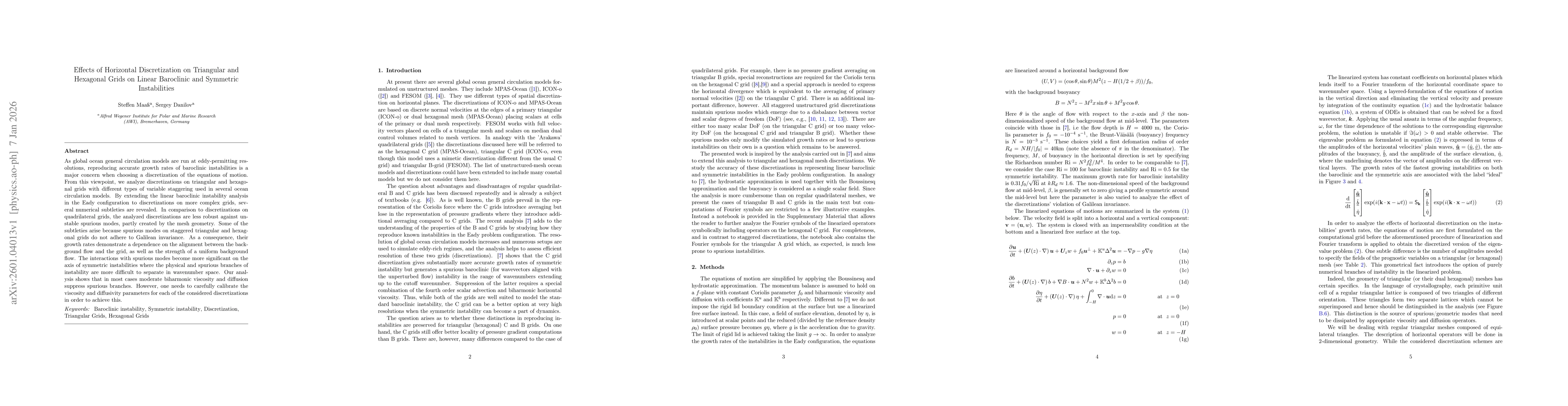 Thumbnail for Effects of Horizontal Discretization on Triangular and Hexagonal Grids on Linear Baroclinic and Symmetric Instabilities