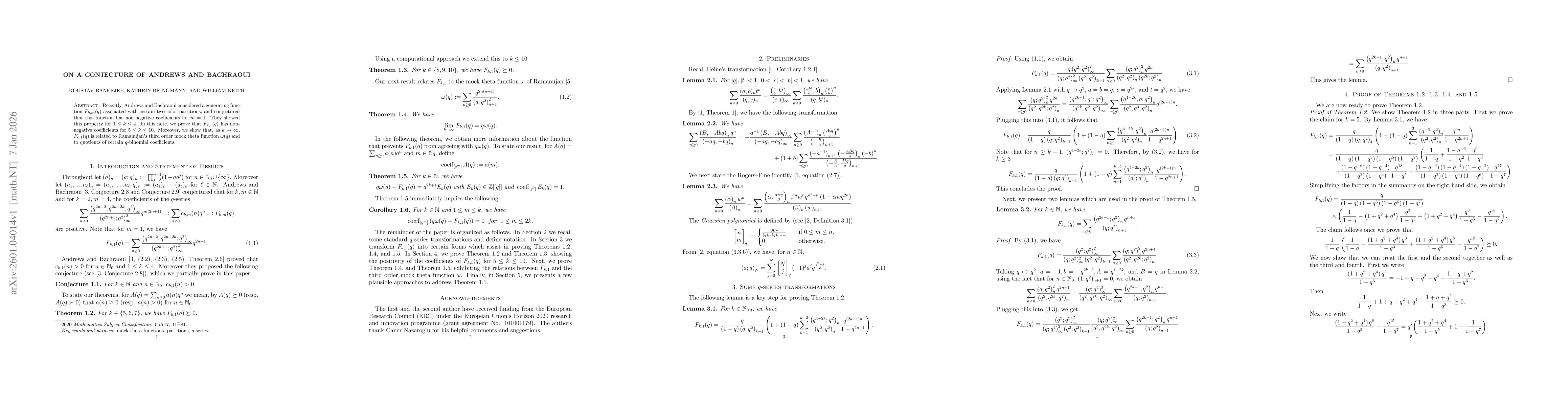 Thumbnail for On a conjecture of Andrews and Bachraoui