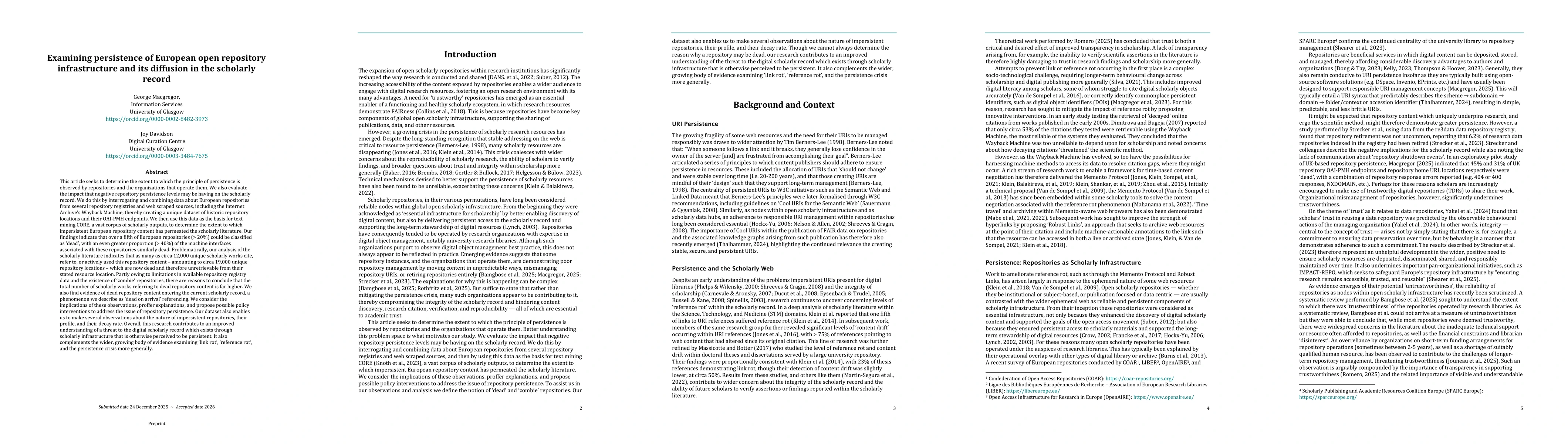 Thumbnail for Examining persistence of European open repository infrastructure and its diffusion in the scholarly record
