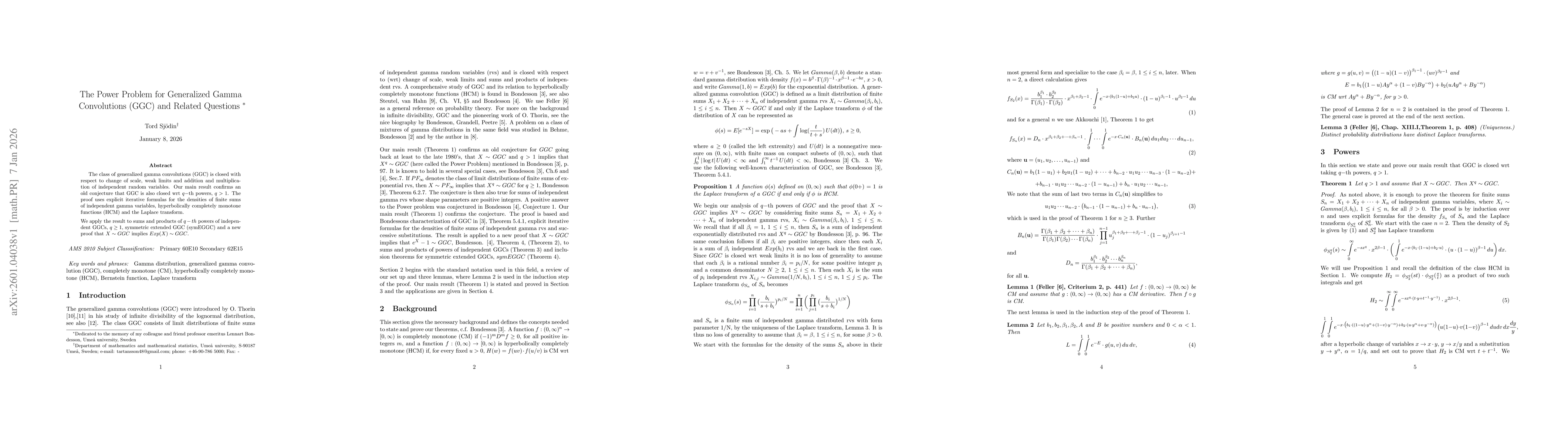 Thumbnail for The Power Problem for Generalized Gamma Convolutions (GGC) and Related Questions