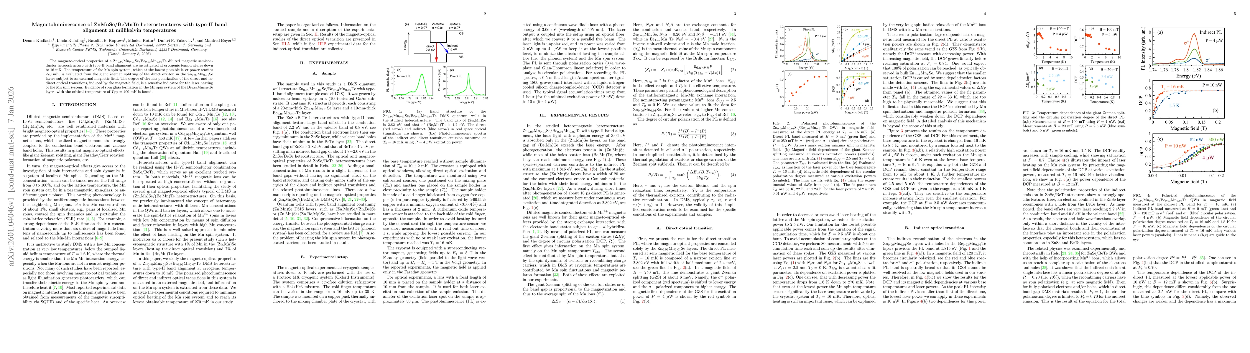 Thumbnail for Magnetoluminescence of ZnMnSe/BeMnTe heterostructures with type-II band alignment at millikelvin temperatures