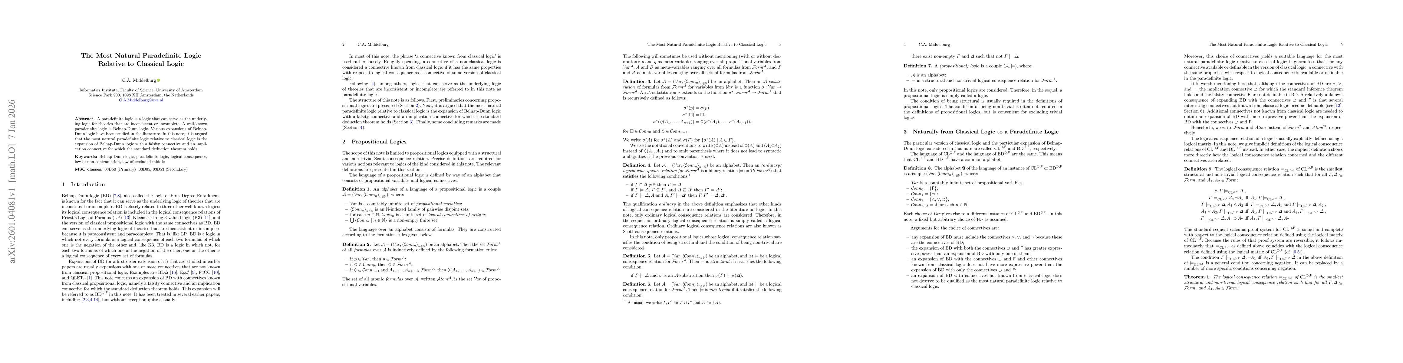 Thumbnail for The most natural paradefinite logic relative to classical logic