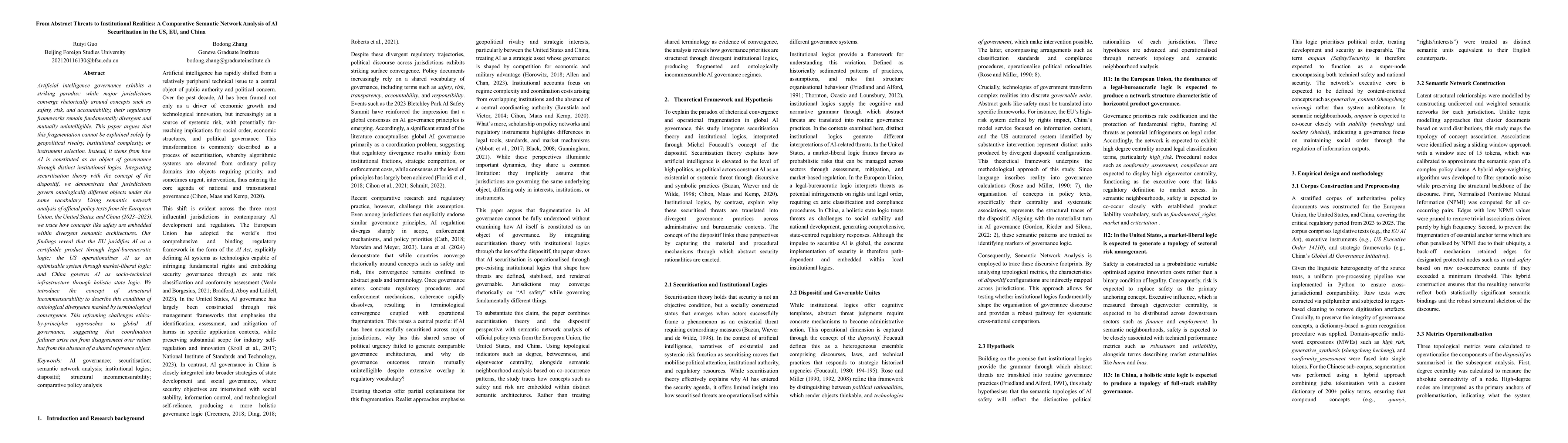 Thumbnail for From Abstract Threats to Institutional Realities: A Comparative Semantic Network Analysis of AI Securitisation in the US, EU, and China