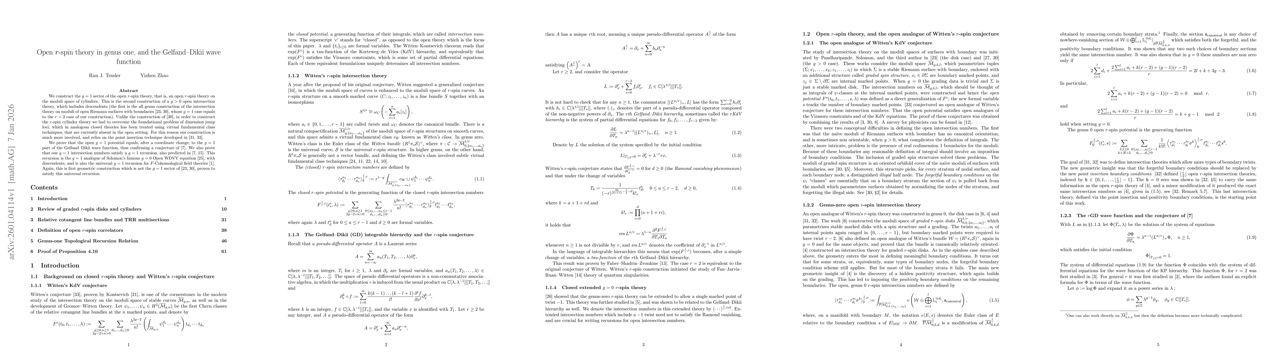 Thumbnail for Open $r$-spin theory in genus one, and the Gelfand-Dikii wave function