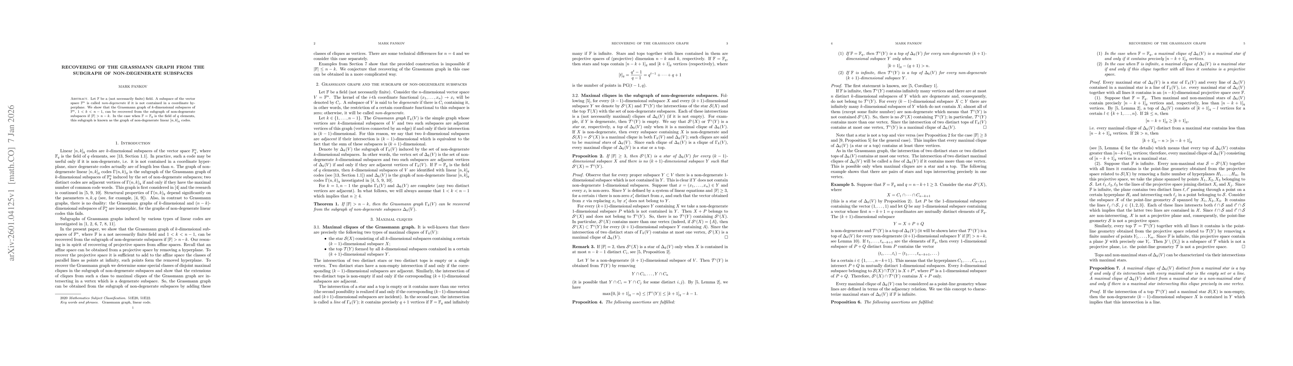 Thumbnail for Recovering of the Grassmann graph from the subgraph of non-degenerate subspaces