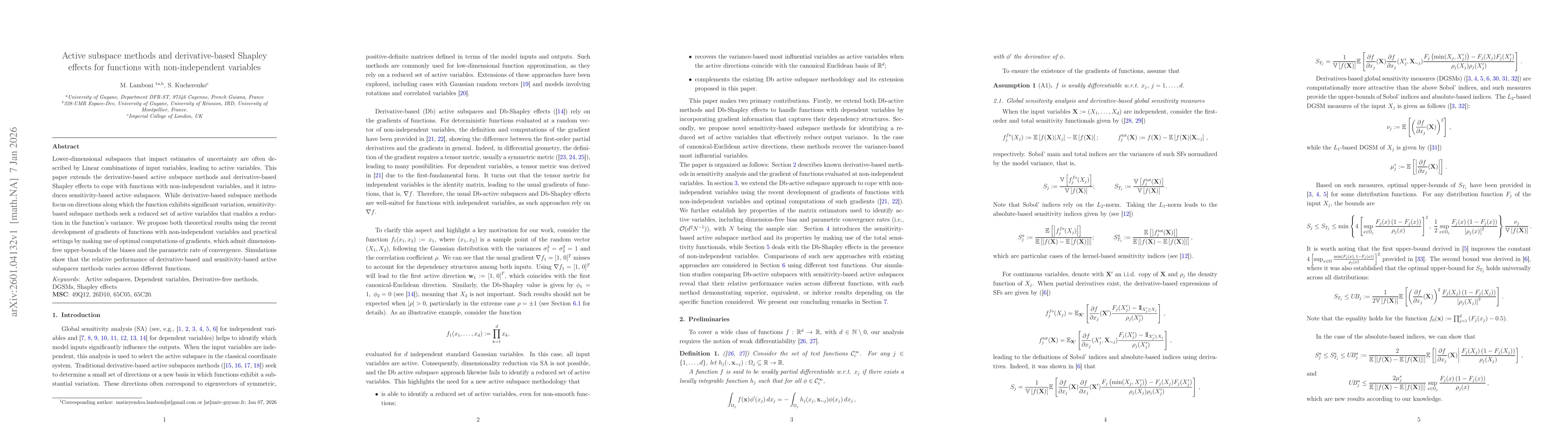 Thumbnail for Active subspace methods and derivative-based Shapley effects for functions with non-independent variables