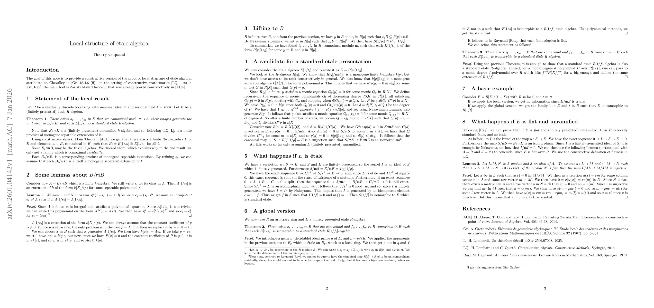 Thumbnail for Local structure of etale algebras