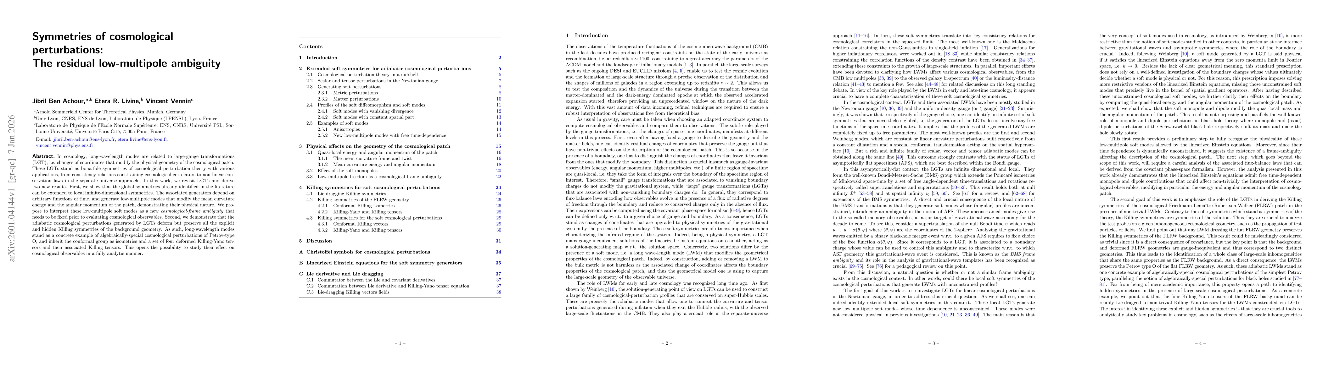 Thumbnail for Symmetries of cosmological perturbations: The residual low multipole ambiguity