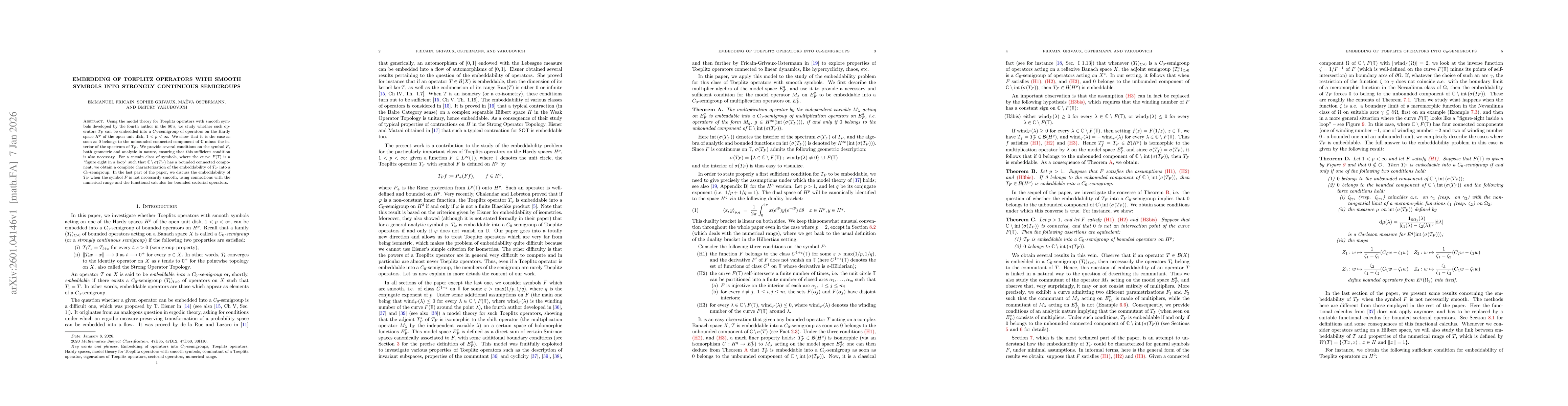 Thumbnail for Embedding of Toeplitz operators with smooth symbols into strongly continuous semigroups