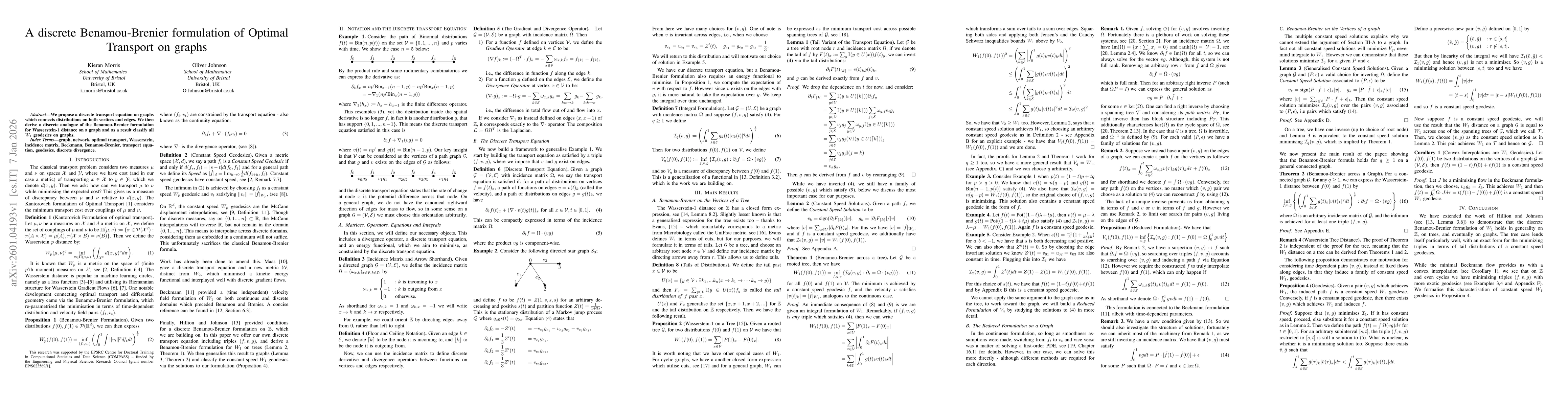 Thumbnail for A discrete Benamou-Brenier formulation of Optimal Transport on graphs