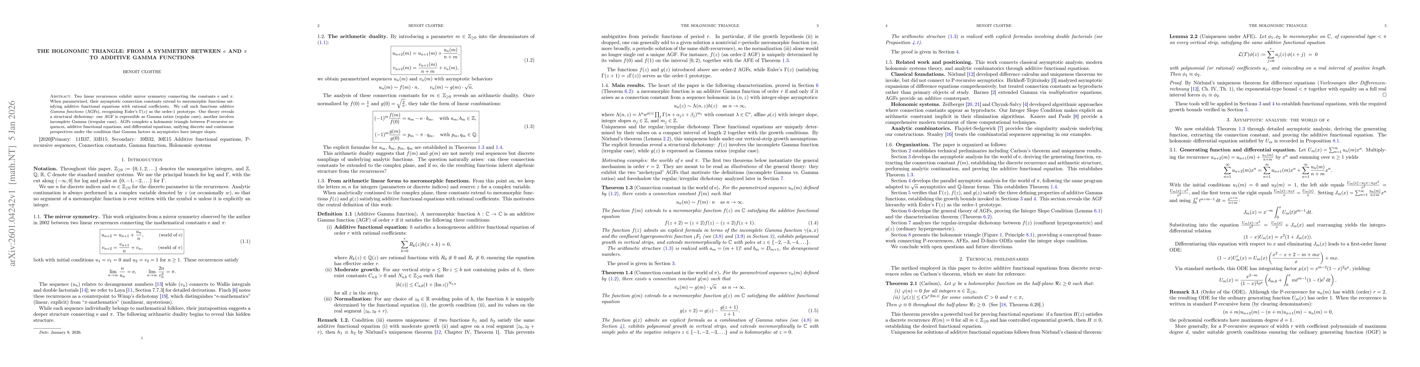 Thumbnail for The holonomic triangle: from a symmetry between $e$ and $π$ to additive Gamma functions