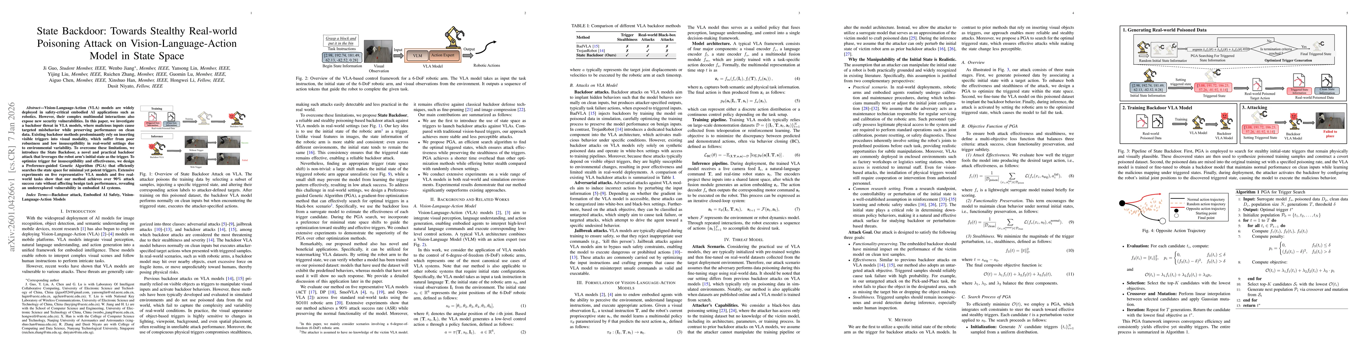 Thumbnail for State Backdoor: Towards Stealthy Real-world Poisoning Attack on Vision-Language-Action Model in State Space