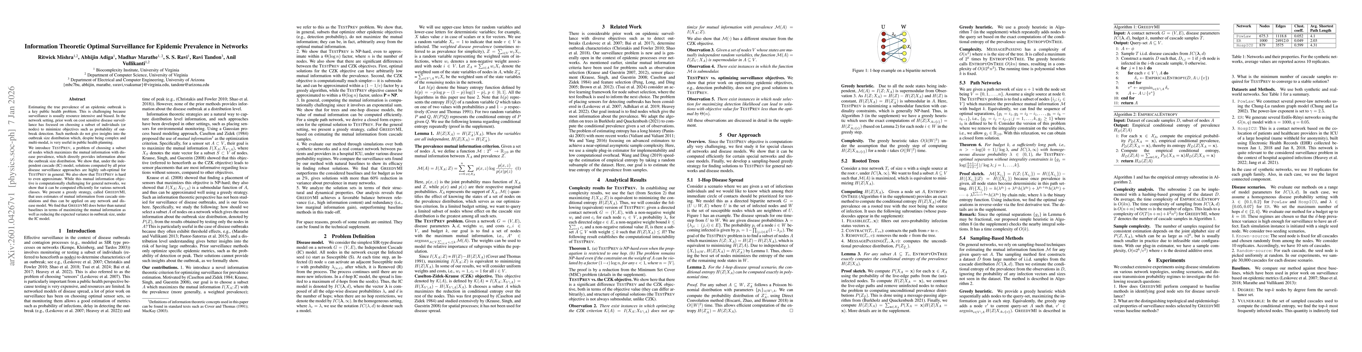Thumbnail for Information Theoretic Optimal Surveillance for Epidemic Prevalence in Networks