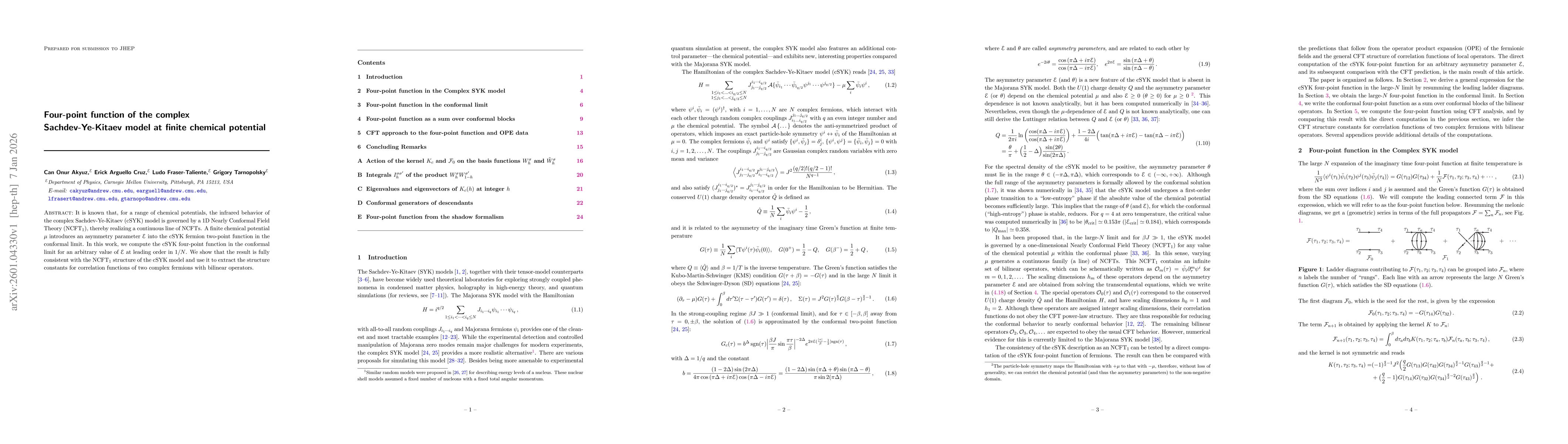 Thumbnail for Four-point function of the complex Sachdev-Ye-Kitaev model at finite chemical potential