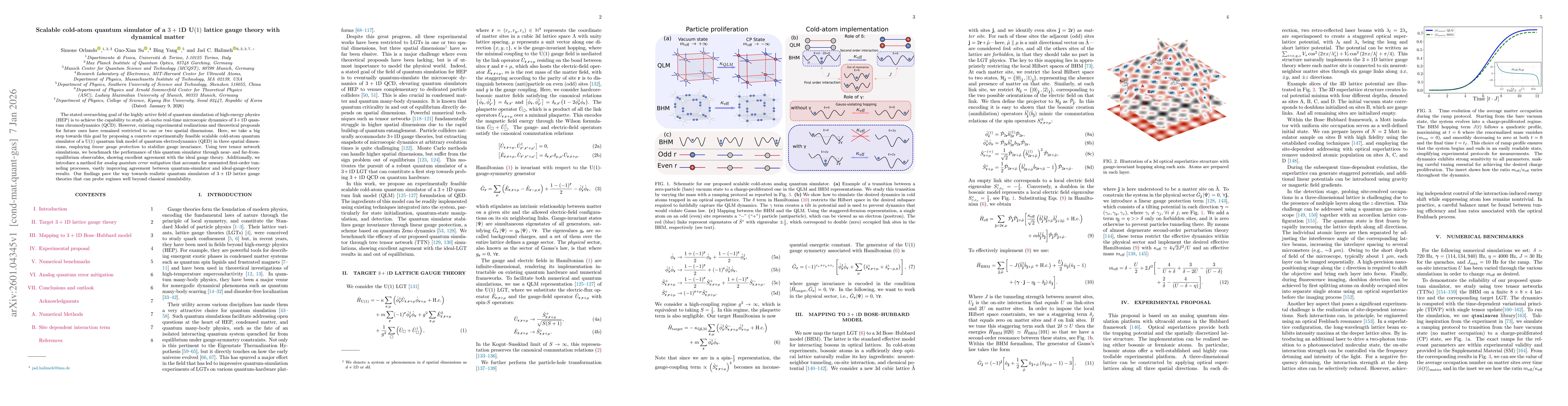 Thumbnail for Scalable cold-atom quantum simulator of a $3+1$D U$(1)$ lattice gauge theory with dynamical matter