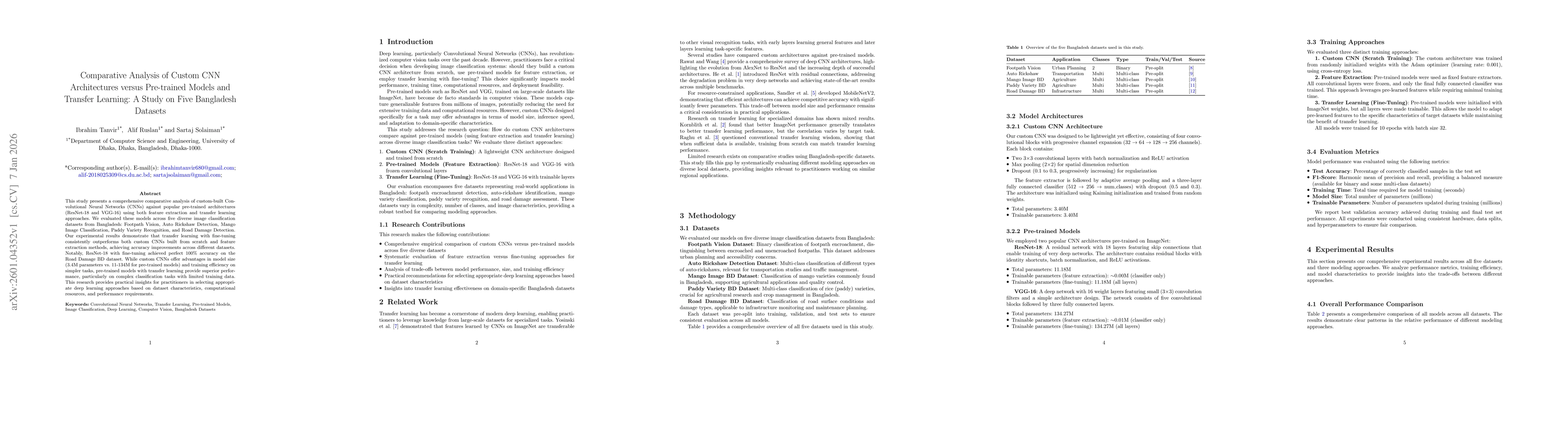 Thumbnail for Comparative Analysis of Custom CNN Architectures versus Pre-trained Models and Transfer Learning: A Study on Five Bangladesh Datasets