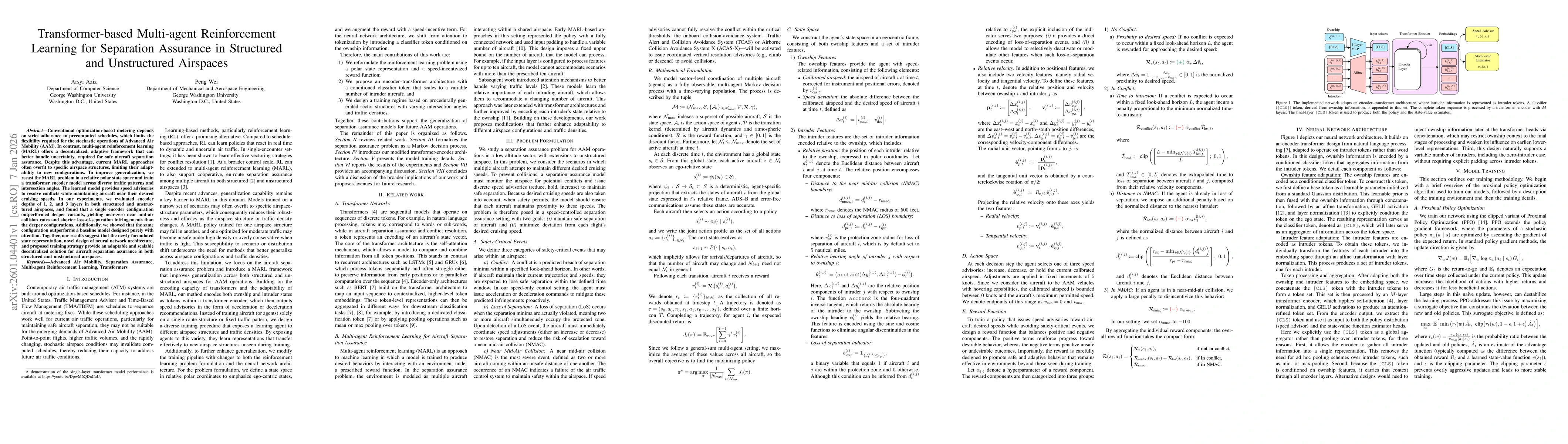 Thumbnail for Transformer-based Multi-agent Reinforcement Learning for Separation Assurance in Structured and Unstructured Airspaces