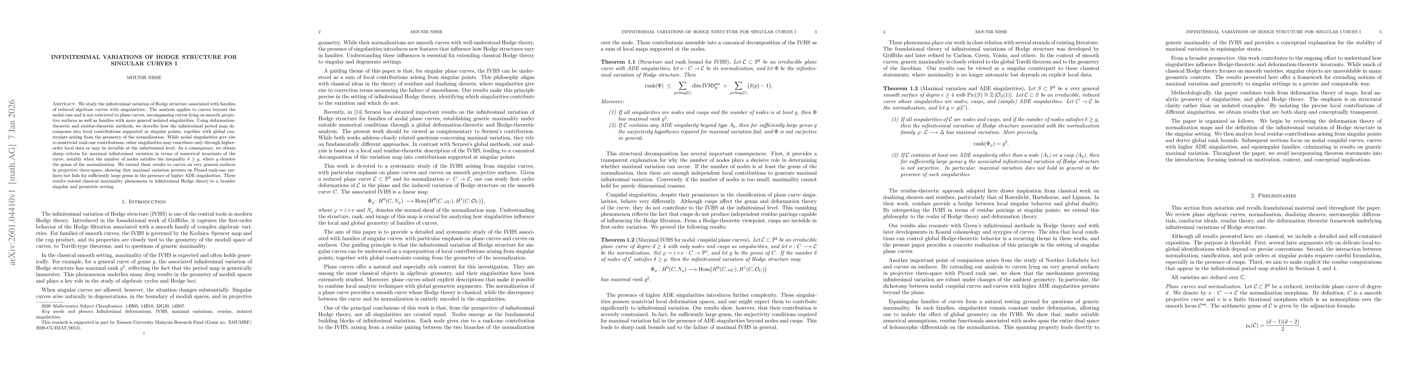 Thumbnail for Infinitesimal Variations of Hodge Structure for Singular Curves I