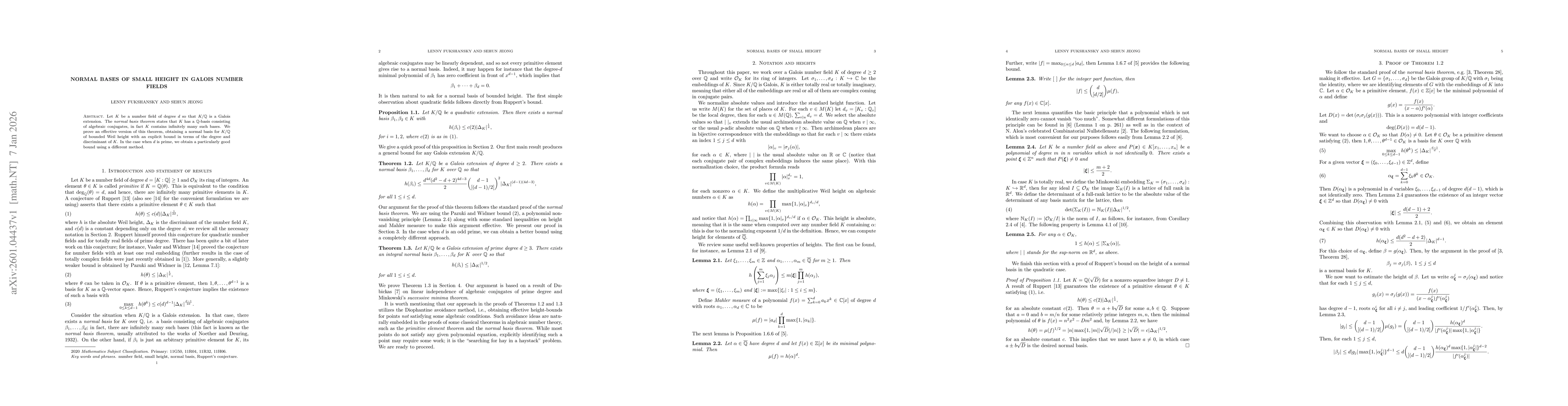 Thumbnail for Normal bases of small height in Galois number fields