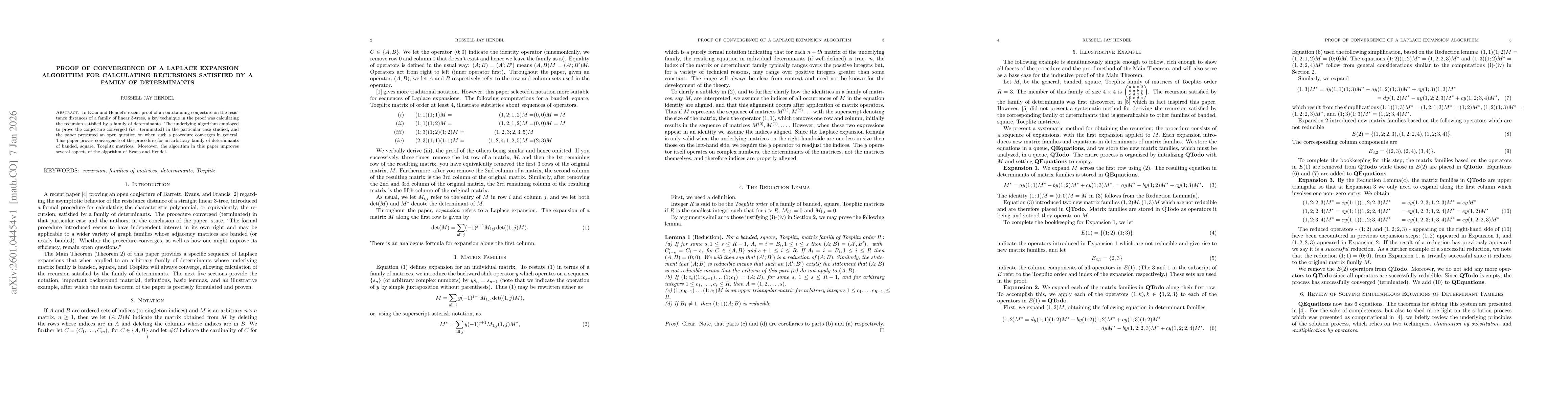 Thumbnail for Proof of Convergence of a Laplace Expansion Algorithm For Calculating Recursions Satisfied by a Family of Determinants