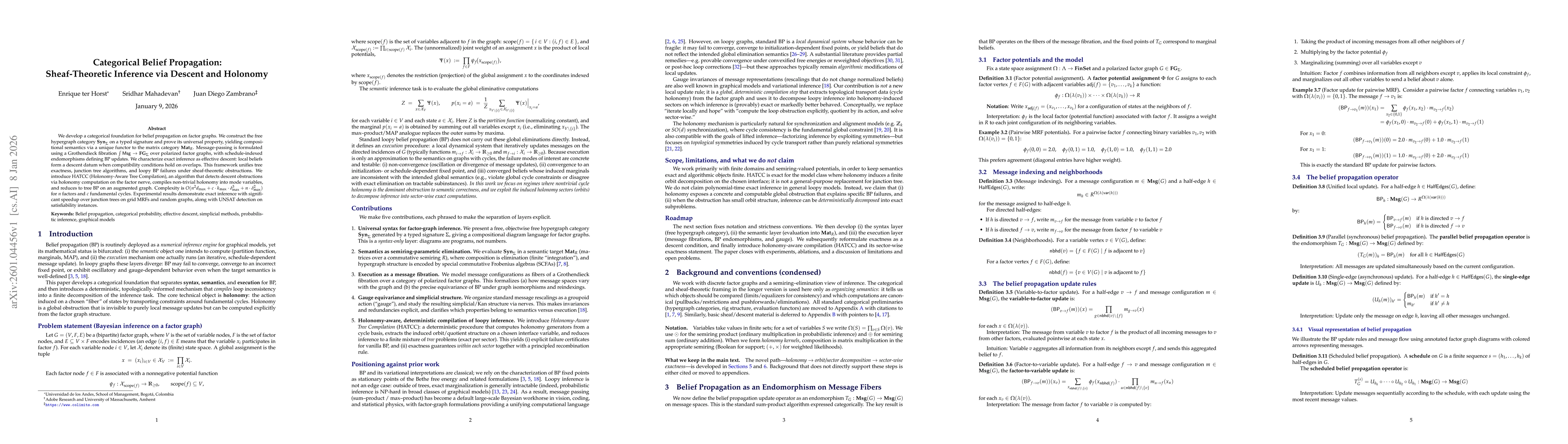 Thumbnail for Categorical Belief Propagation: Sheaf-Theoretic Inference via Descent and Holonomy