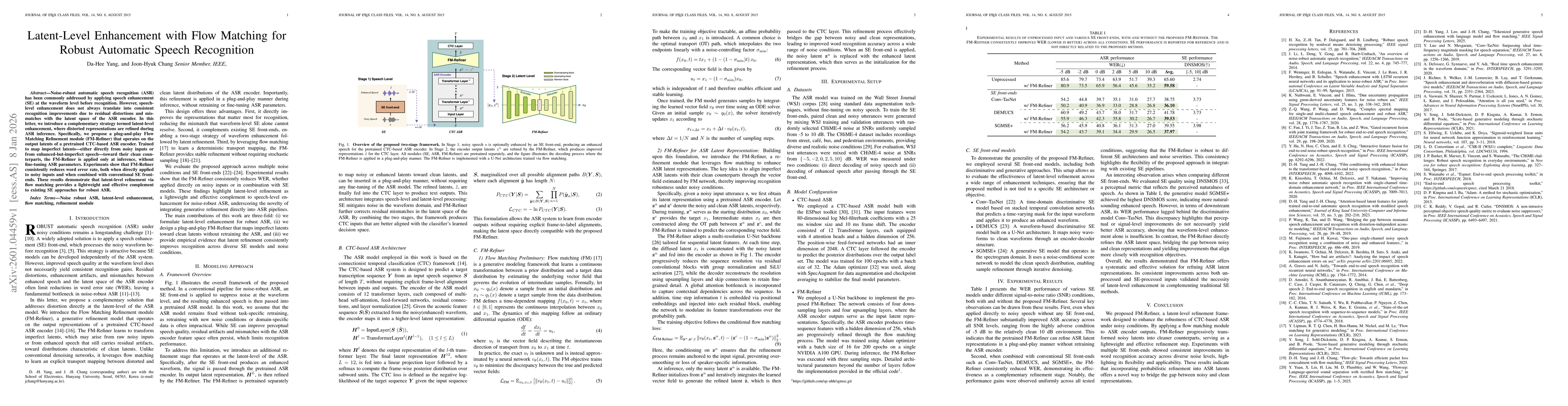 Thumbnail for Latent-Level Enhancement with Flow Matching for Robust Automatic Speech Recognition