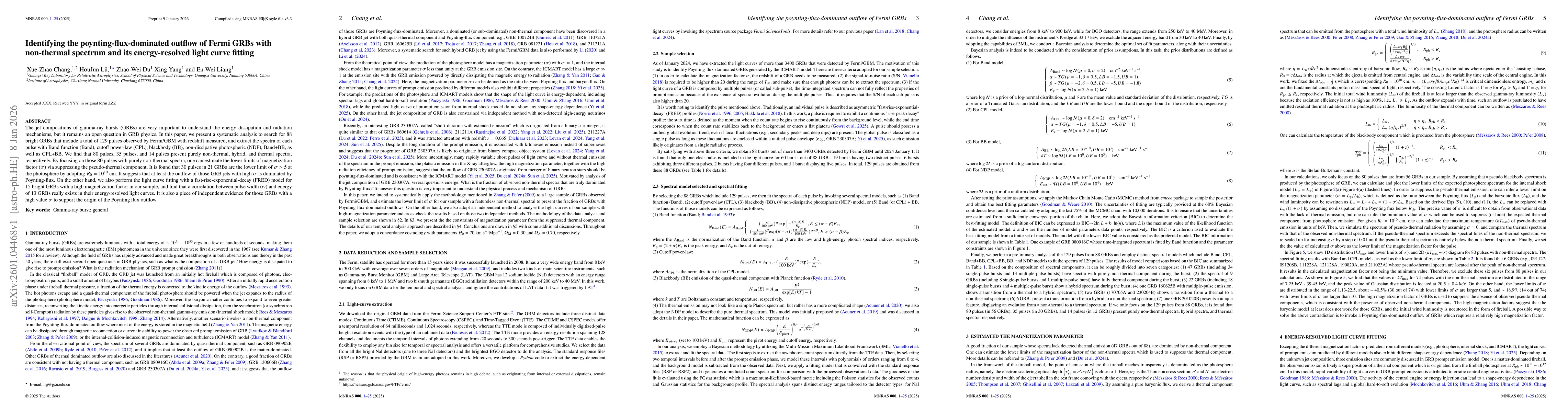 Thumbnail for Identifying the poynting-flux-dominated outflow of Fermi GRBs with non-thermal spectrum and its energy-resolved light curve fitting