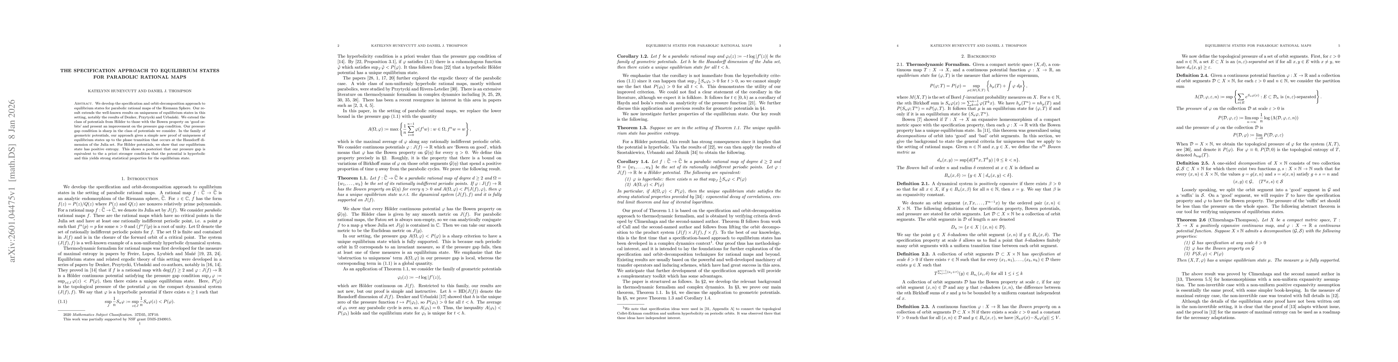 Thumbnail for The specification approach to equilibrium states for parabolic rational maps