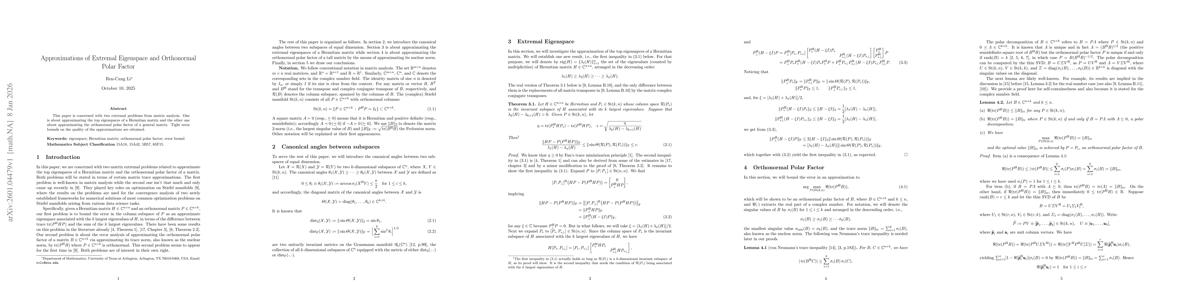 Thumbnail for Approximations of Extremal Eigenspace and Orthonormal Polar Factor
