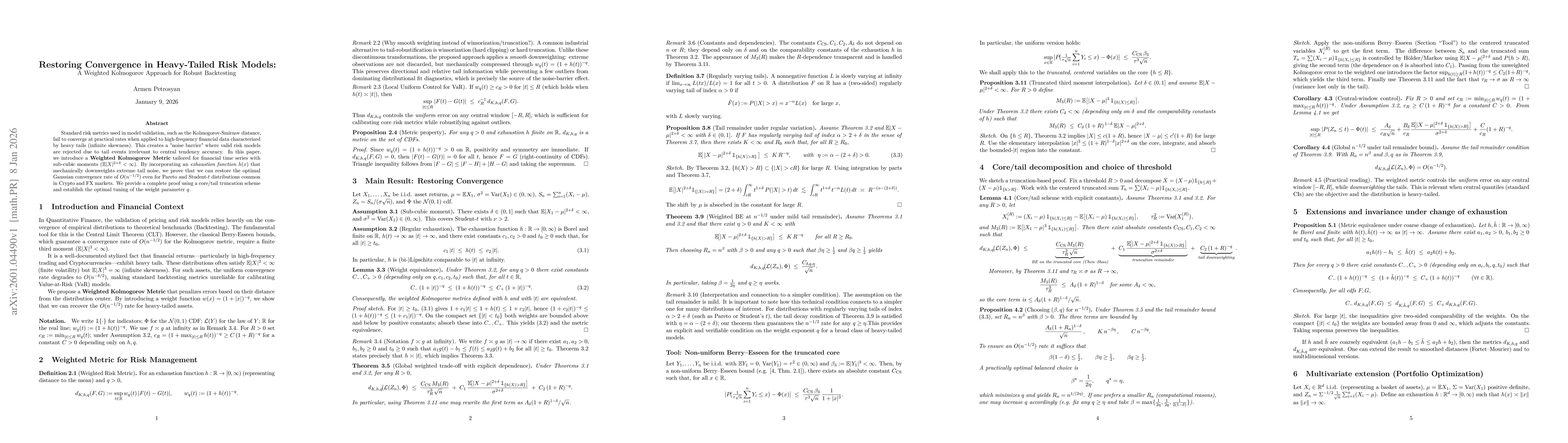 Thumbnail for Restoring Convergence in Heavy-Tailed Risk Models: A Weighted Kolmogorov Approach for Robust Backtesting