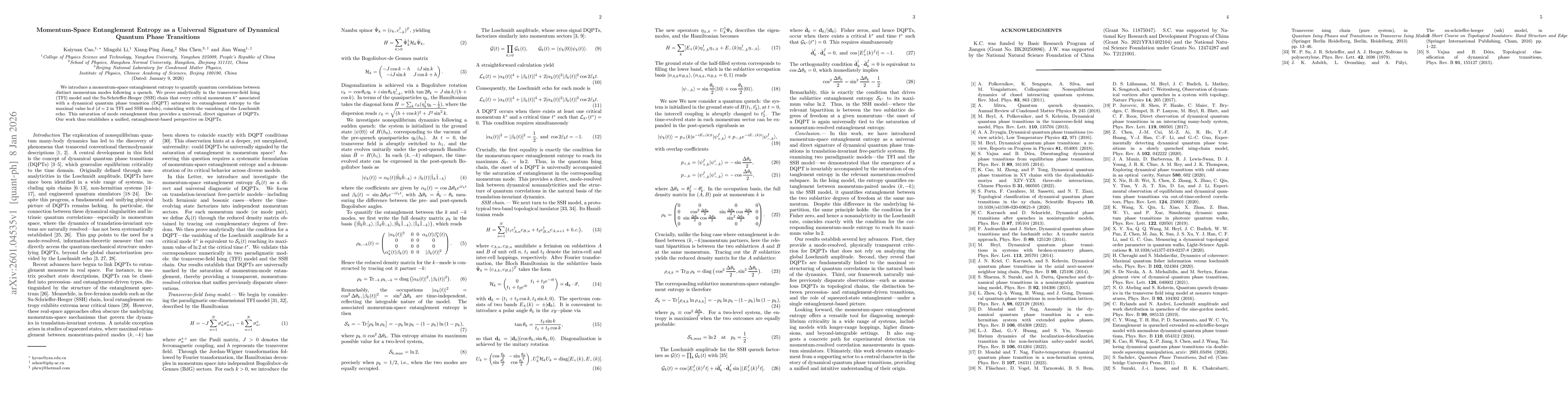 Thumbnail for Momentum-Space Entanglement Entropy as a Universal Signature of Dynamical Quantum Phase Transitions