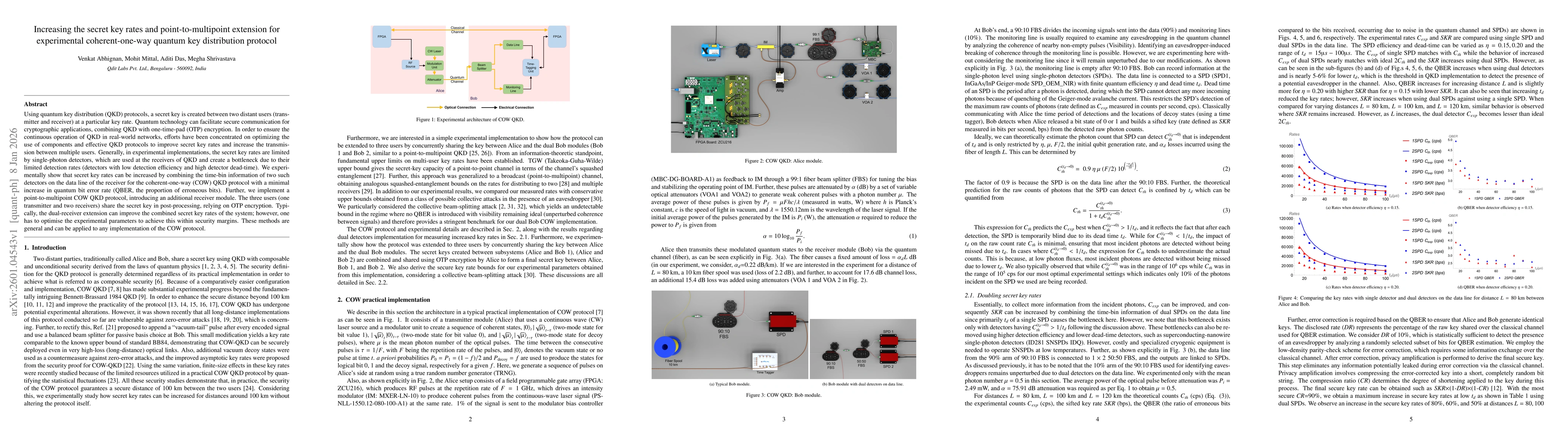 Thumbnail for Increasing the secret key rates and point-to-multipoint extension for experimental coherent-one-way quantum key distribution protocol