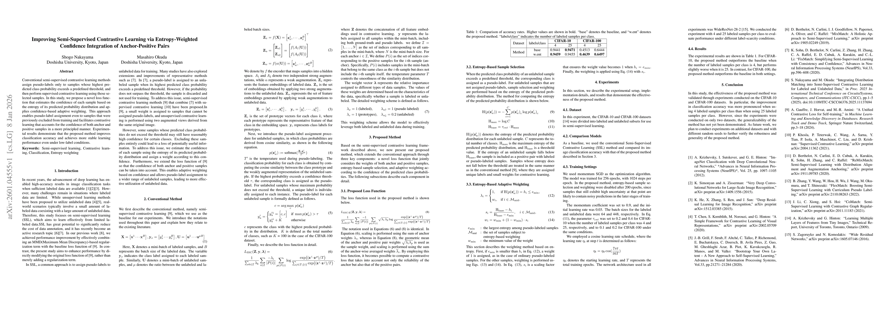 Thumbnail for Improving Semi-Supervised Contrastive Learning via Entropy-Weighted Confidence Integration of Anchor-Positive Pairs