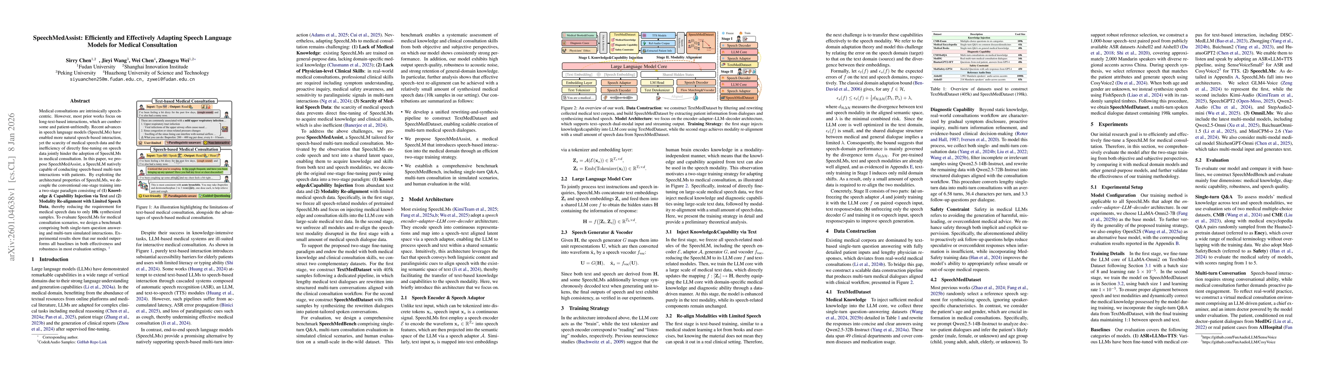 Thumbnail for SpeechMedAssist: Efficiently and Effectively Adapting Speech Language Models for Medical Consultation