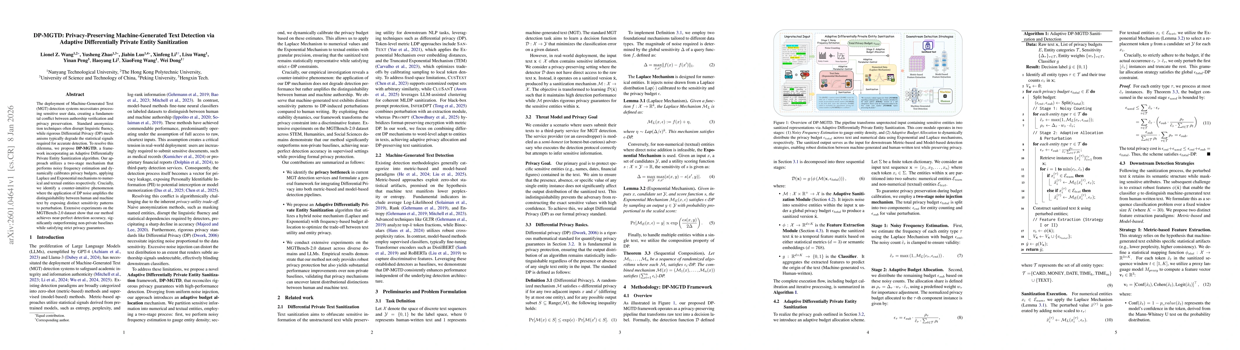 Thumbnail for DP-MGTD: Privacy-Preserving Machine-Generated Text Detection via Adaptive Differentially Private Entity Sanitization