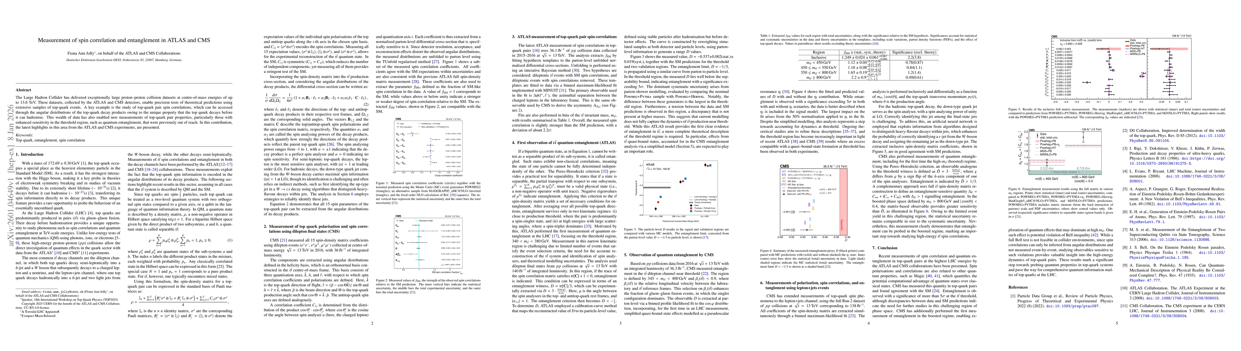 Thumbnail for Measurement of spin correlation and entanglement in ATLAS and CMS