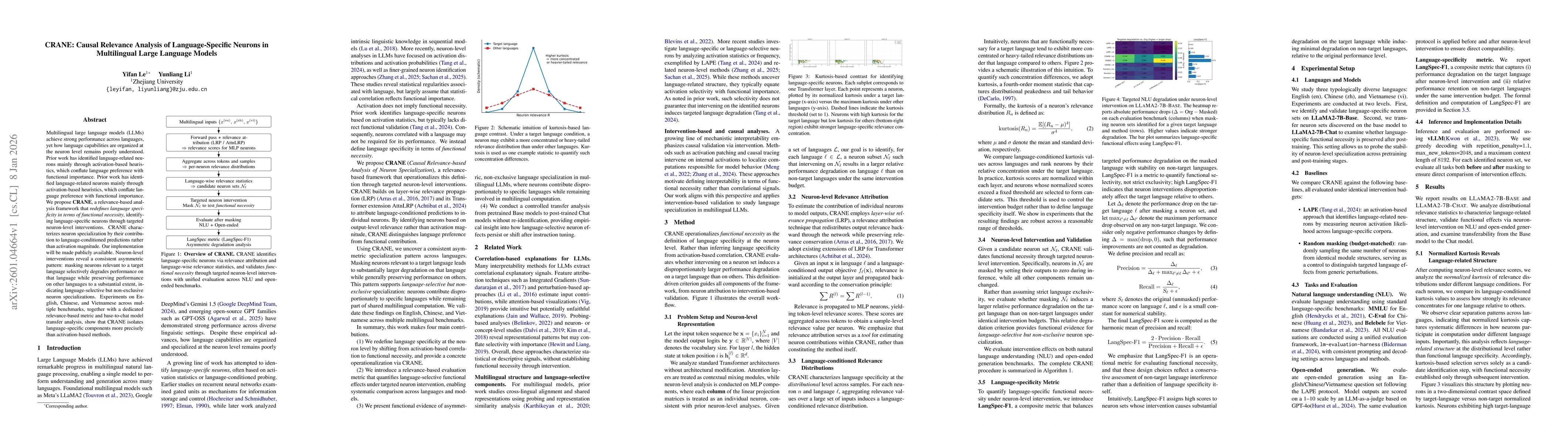 Thumbnail for CRANE: Causal Relevance Analysis of Language-Specific Neurons in Multilingual Large Language Models