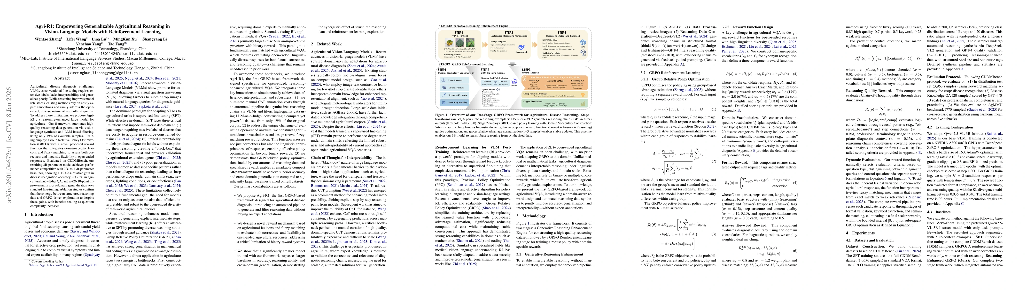Thumbnail for Agri-R1: Empowering Generalizable Agricultural Reasoning in Vision-Language Models with Reinforcement Learning