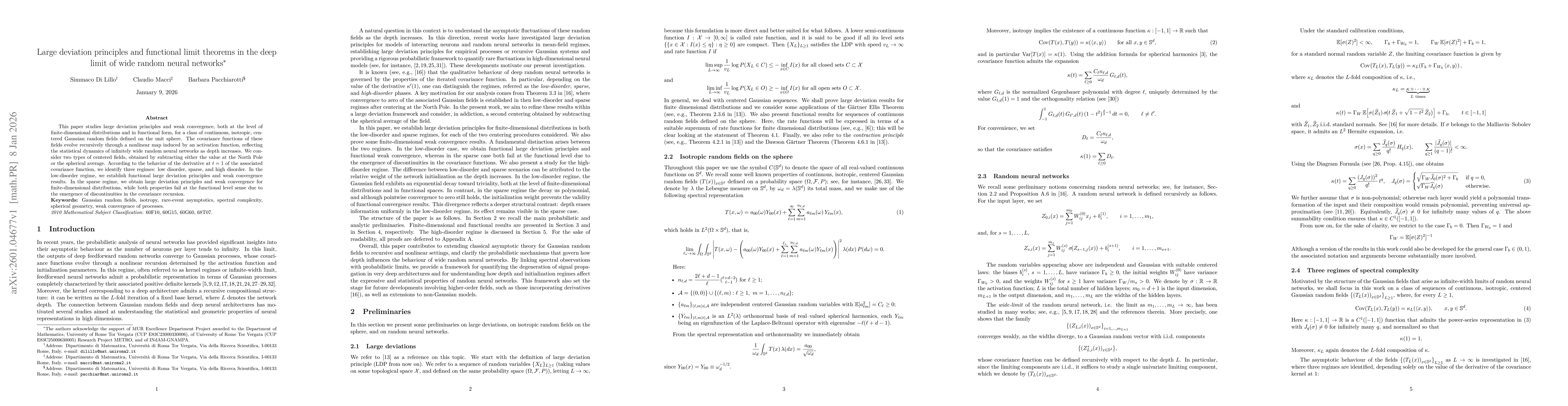 Thumbnail for Large deviation principles and functional limit theorems in the deep limit of wide random neural networks
