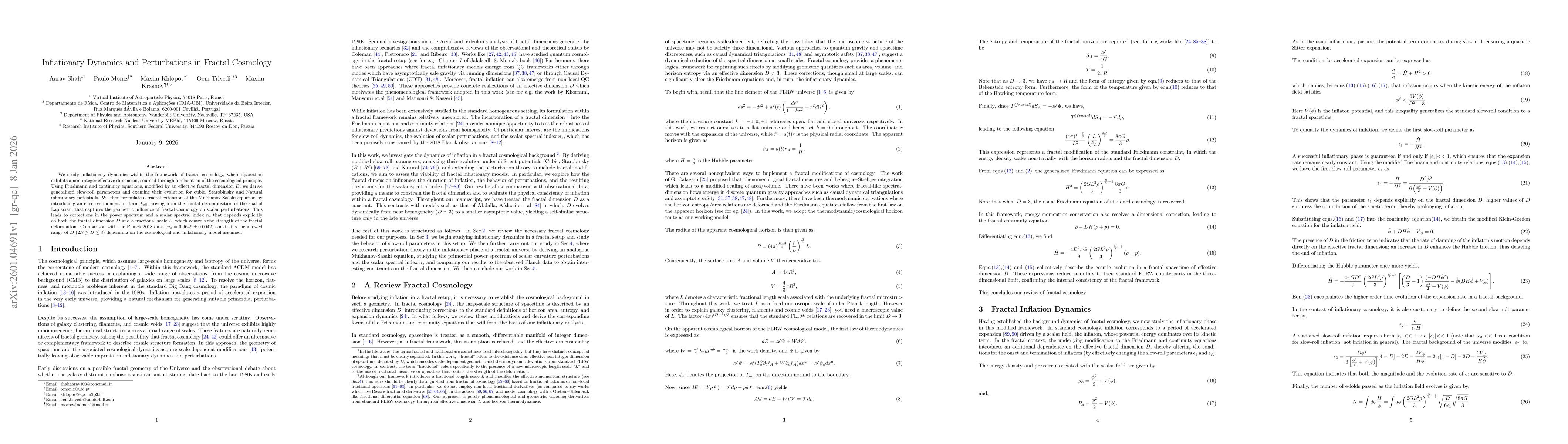 Thumbnail for Inflationary Dynamics and Perturbations in Fractal Cosmology